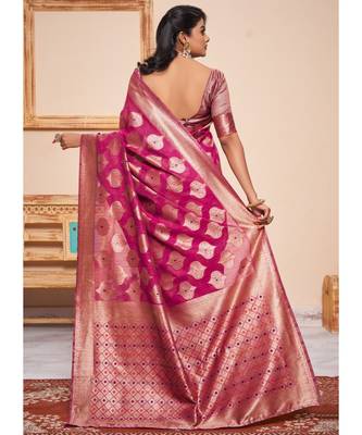 Rani Pink Party Wear Designer Cotton Silk Sarees 3