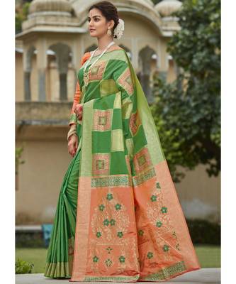 Green Party Wear Designer Art Silk Sarees 2