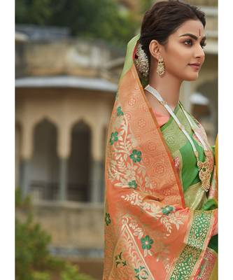 Green Party Wear Designer Art Silk Sarees 3