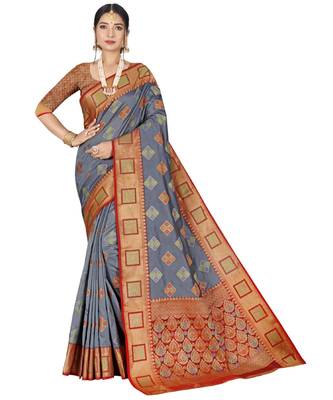 Grey Party Wear Designer Patola Saris 1