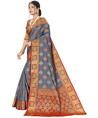 Grey Party Wear Designer Patola Saris 2