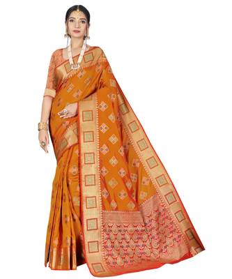 Orange Party Wear Designer Patola Saris 1