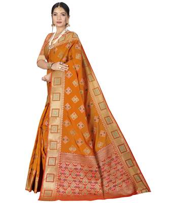 Orange Party Wear Designer Patola Saris 2