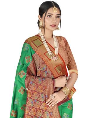 Sea Green Party Wear Designer Patola Saris 4