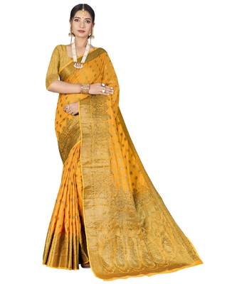 Yellow Party Wear Designer Banarasi Silk Sarees 1