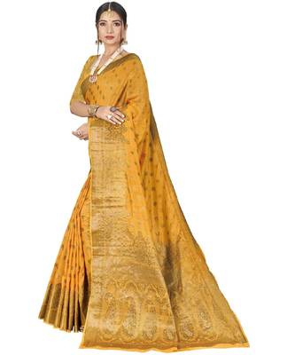 Yellow Party Wear Designer Banarasi Silk Sarees 2