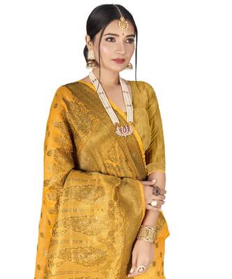 Yellow Party Wear Designer Banarasi Silk Sarees 4