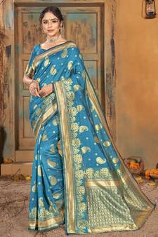 Turquoise Party Wear Designer Woven Saree Sarees