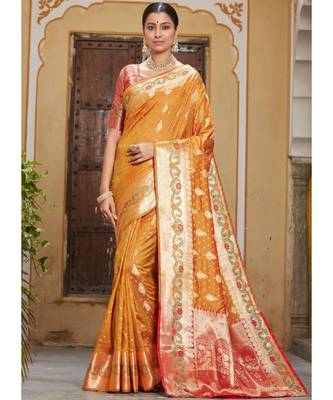 Mustard Party Wear Designer Banarasi Silk Sarees 1