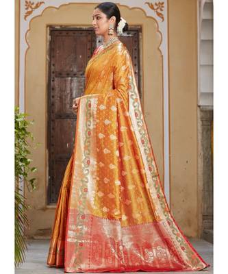 Mustard Party Wear Designer Banarasi Silk Sarees 2
