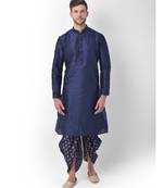 Navy Blue Dupion Silk Solid stitched   Kurta & &    dhoti