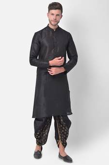 Black Dupion Silk Solid stitched   Kurta & &    dhoti