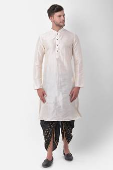 Off White Dupion Silk Solid stitched   Kurta & &    dhoti