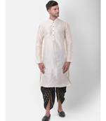 Off White Dupion Silk Solid stitched   Kurta & &    dhoti