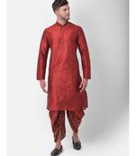 Red Dupion Silk Solid stitched   Kurta & &    dhoti