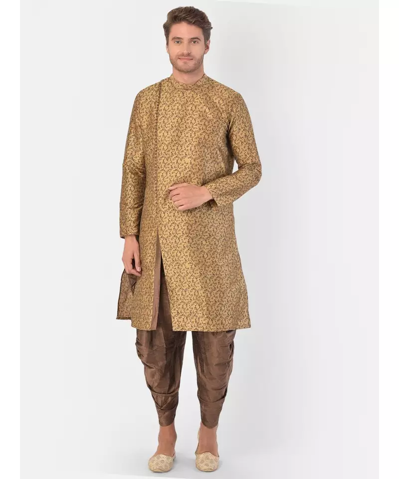 Brown Dupion Silk Solid stitched   Kurta & &    Patiala