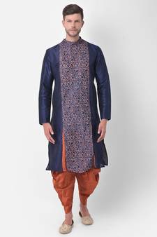 Navy Blue Dupion Silk Printed stitched   Kurta & &    Patiala