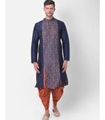 Navy Blue Dupion Silk Printed stitched   Kurta & &    Patiala
