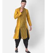 Yellow Dupion Silk Printed stitched   Kurta & &    Patiala