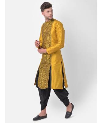 Yellow Dupion Silk Printed stitched   Kurta & &    Patiala 2