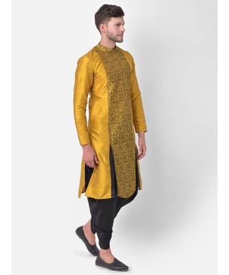 Yellow Dupion Silk Printed stitched   Kurta & &    Patiala 3