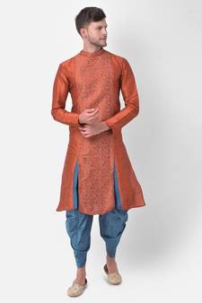 Orange Dupion Silk Printed stitched   Kurta & &    Patiala