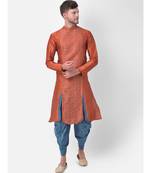Orange Dupion Silk Printed stitched   Kurta & &    Patiala