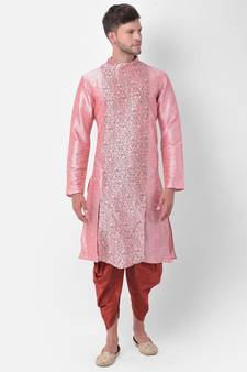 Peach Dupion Silk Printed stitched   Kurta & &    Patiala
