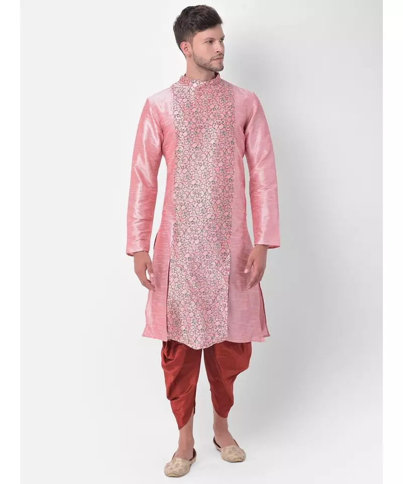 Peach Dupion Silk Printed stitched   Kurta & &    Patiala
