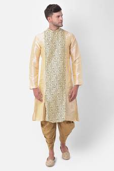 Cream Dupion Silk Printed stitched   Kurta & &    Patiala