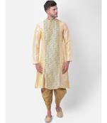 Cream Dupion Silk Printed stitched   Kurta & &    Patiala