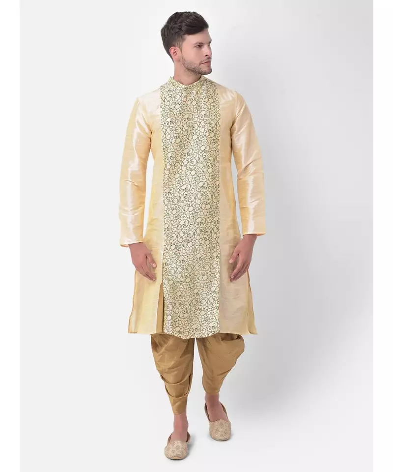 Cream Dupion Silk Printed stitched   Kurta & &    Patiala