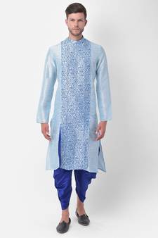 Sky Blue Dupion Silk Printed stitched   Kurta & &    Patiala