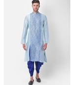 Sky Blue Dupion Silk Printed stitched   Kurta & &    Patiala
