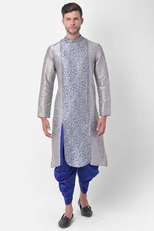 Silver Dupion Silk Printed stitched   Kurta & &    Patiala