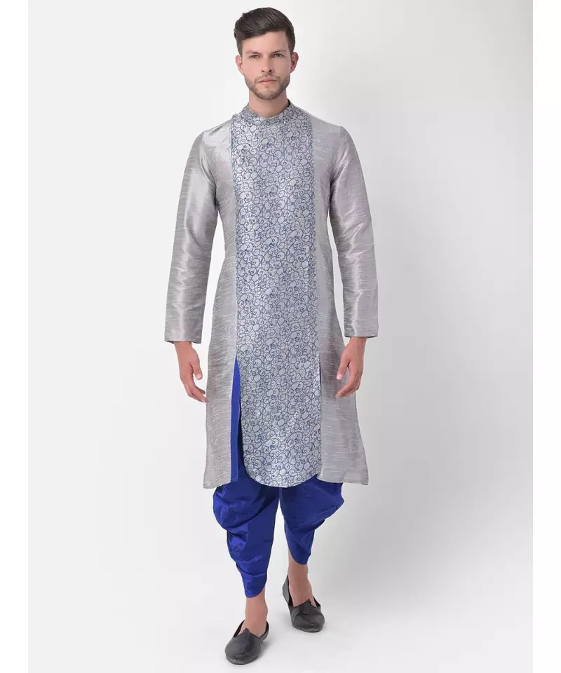 Silver Dupion Silk Printed stitched   Kurta & &    Patiala