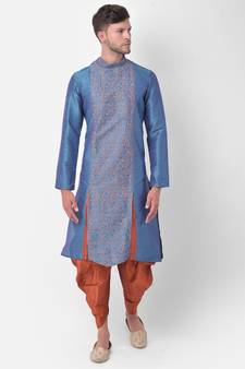 Blue Dupion Silk Printed stitched   Kurta & &    Patiala