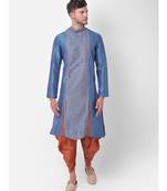 Blue Dupion Silk Printed stitched   Kurta & &    Patiala