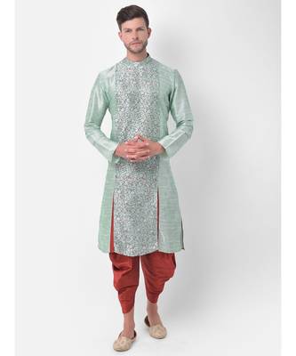 Light Green Dupion Silk Printed stitched   Kurta & &    Patiala 1