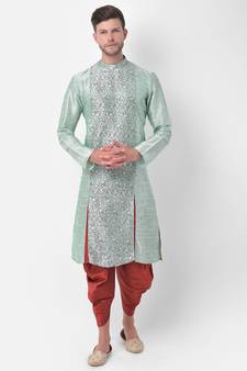 Light Green Dupion Silk Printed stitched   Kurta & &    Patiala