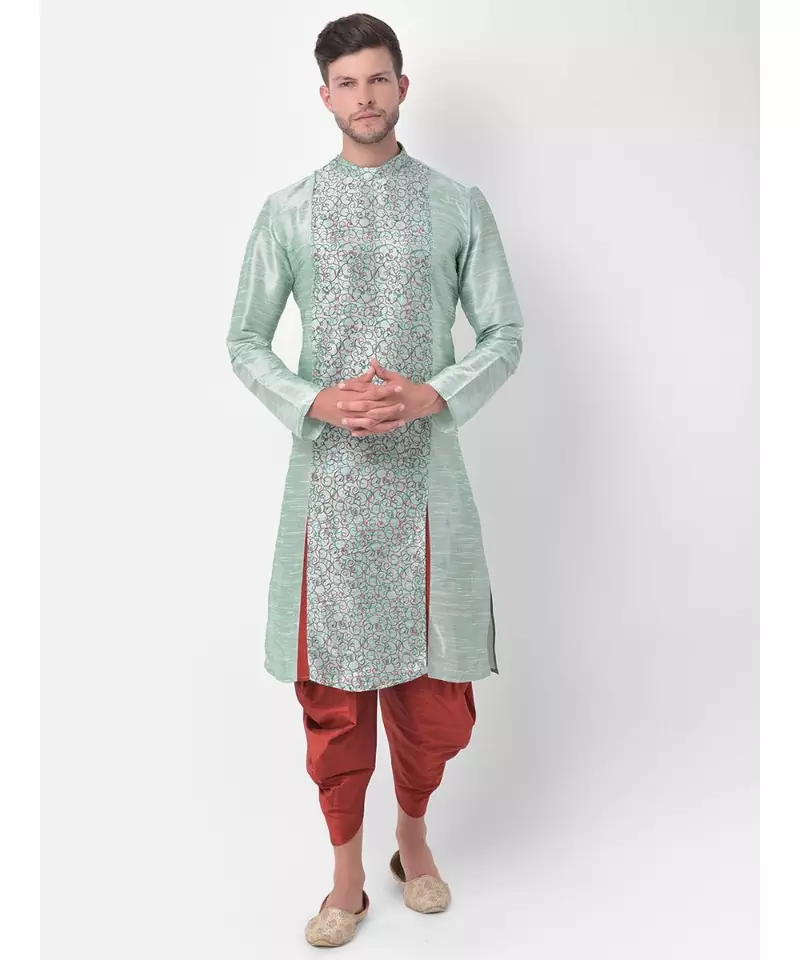 Light Green Dupion Silk Printed stitched   Kurta & &    Patiala