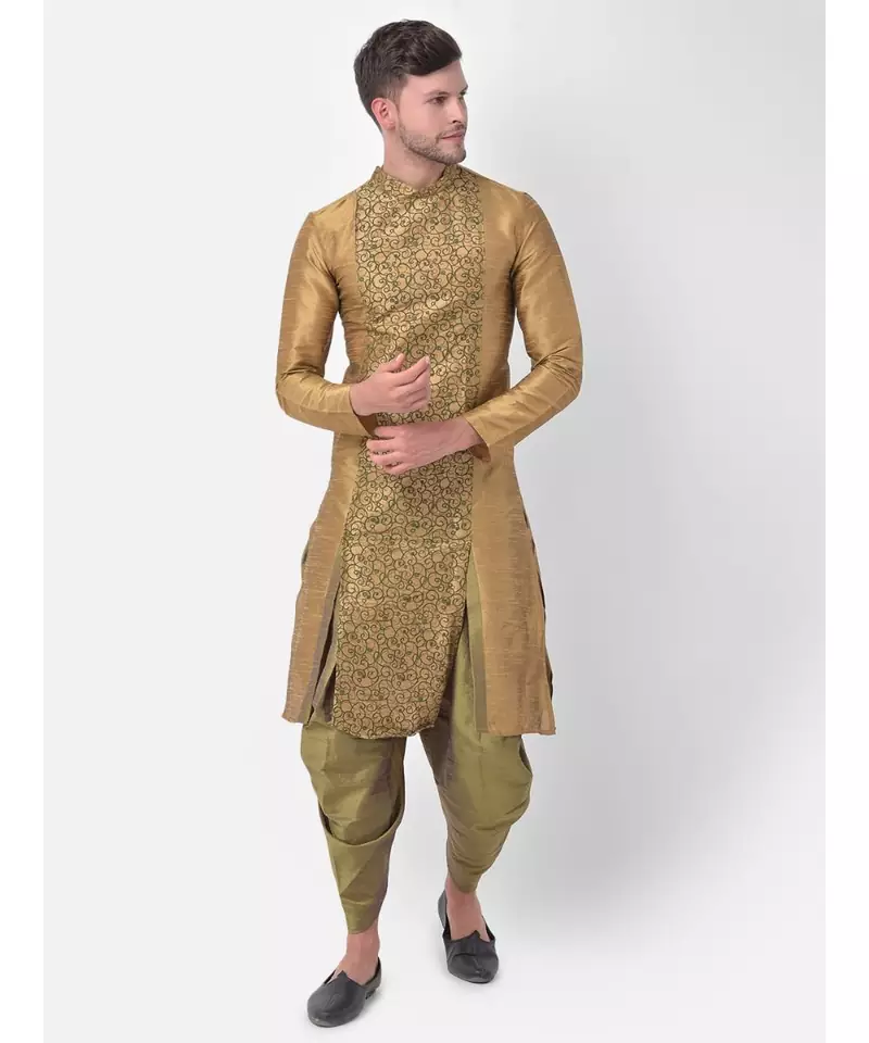 Brown Dupion Silk Printed stitched   Kurta & &    Patiala