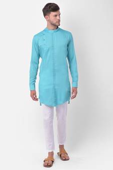 Blue Viscose Rayon Solid stitched   Kurta & &    Pajama