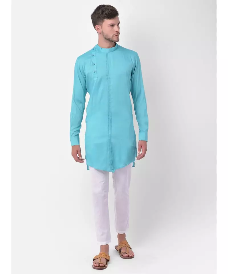 Blue Viscose Rayon Solid stitched   Kurta & &    Pajama