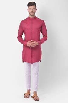 Red Viscose Rayon Solid stitched   Kurta & &    Pajama