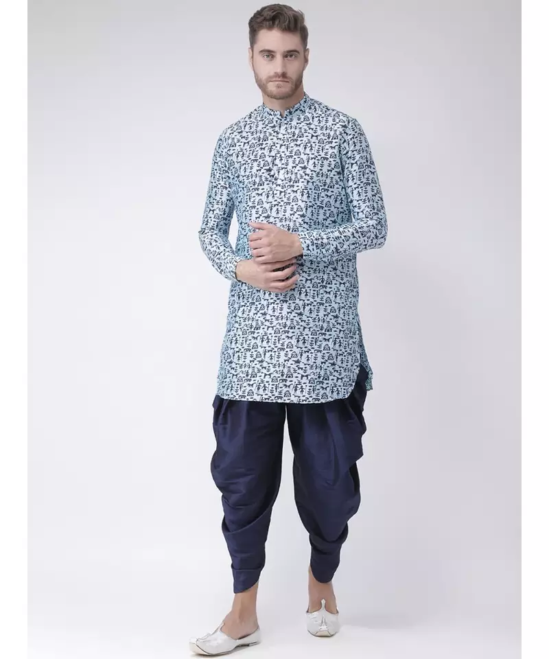 Sky Blue Dupion Silk DEYANN Pathani Kurta and Patiala Set