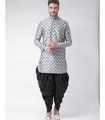 Silver Dupion Silk DEYANN Pathani Kurta and Patiala Set