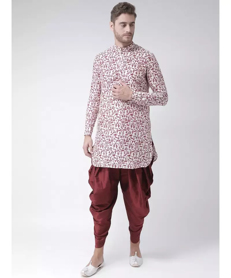 Off White Dupion Silk DEYANN Pathani Kurta and Patiala Set