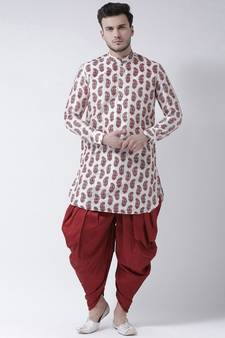 Off White Dupion Silk DEYANN Pathani Kurta and Patiala Set