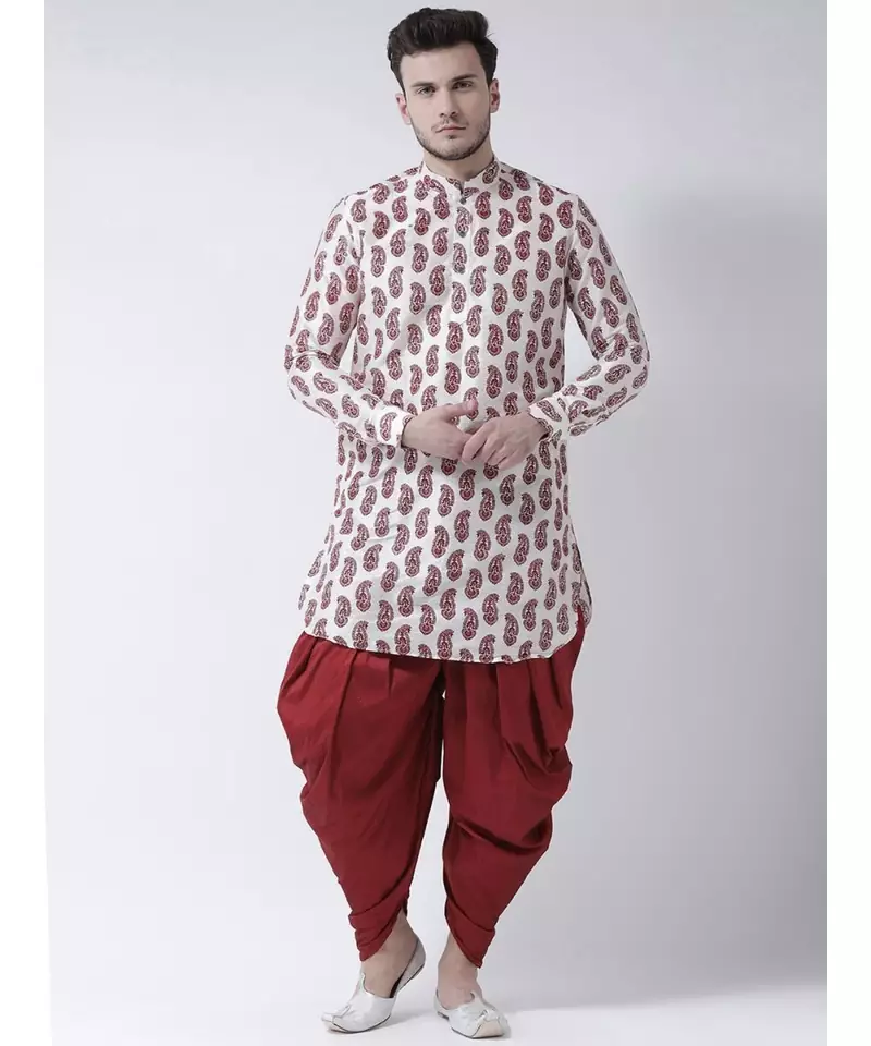 Off White Dupion Silk DEYANN Pathani Kurta and Patiala Set